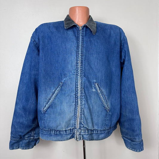 1960s/70s Denim Work Coat, Sears Size X-Large, Quilted Lining, Corduroy Collar