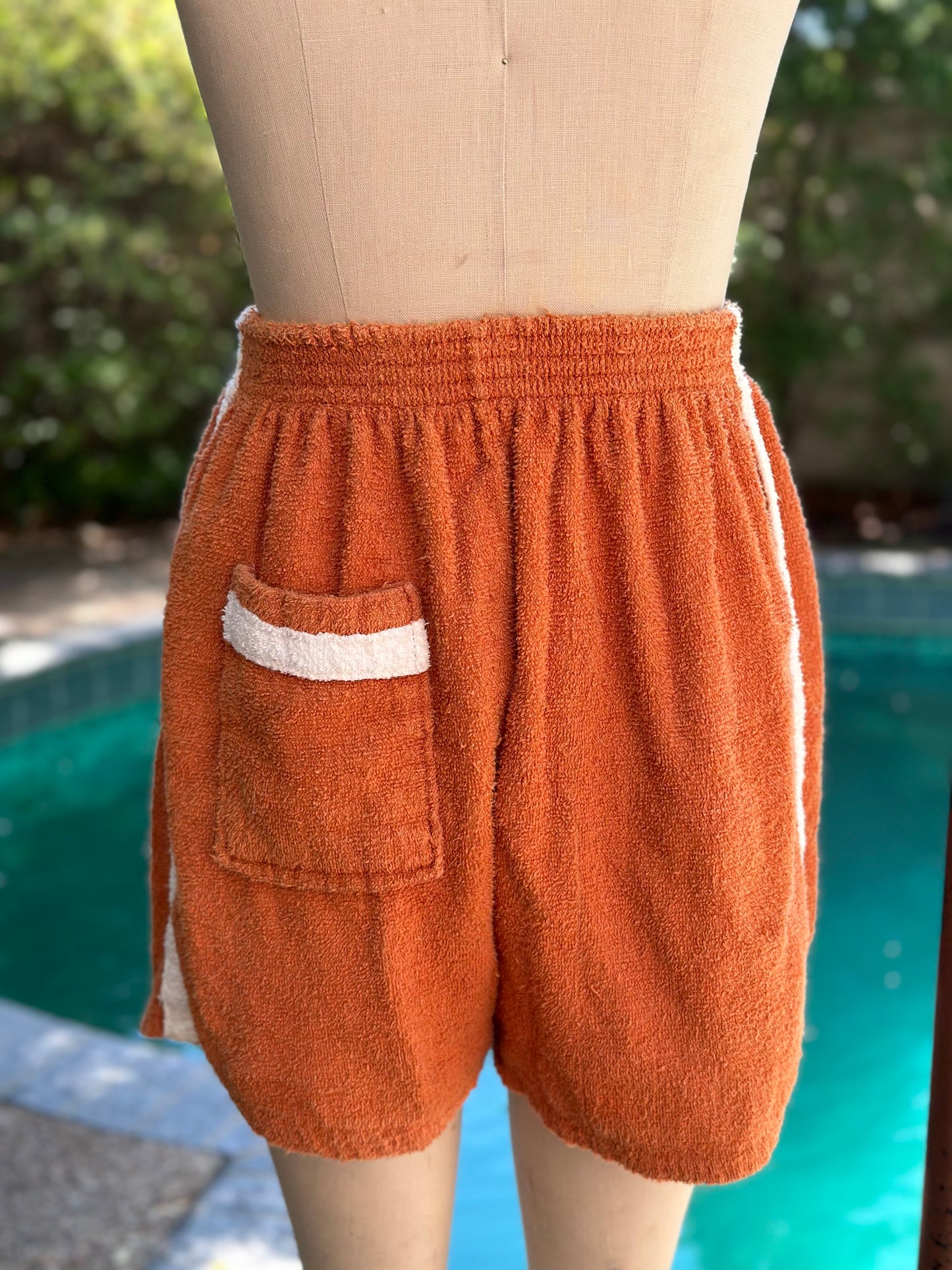 1970s Orange Terrycloth Shorts, Swim Cover-Up, Size L/XL