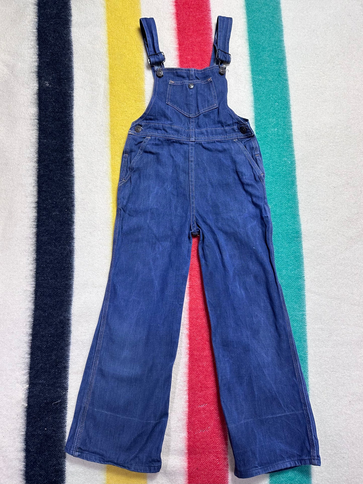 1970s Kids Denim Bell Bottom Overalls, Happiness is… Size 8