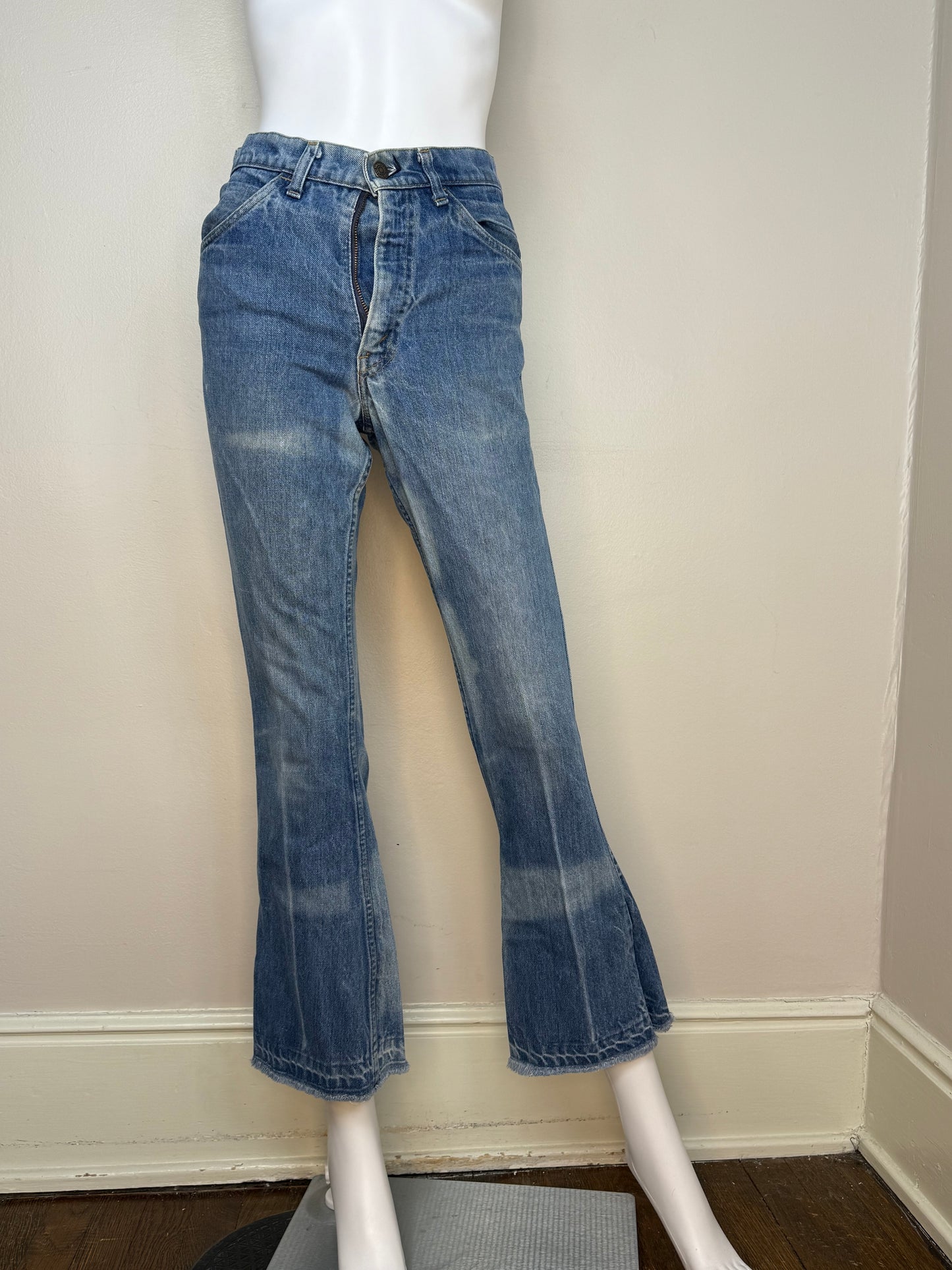 1970s Levi’s 646 Flare Leg Blue Jeans, 27.5"x29", Orange Tab Denim, Distressed
