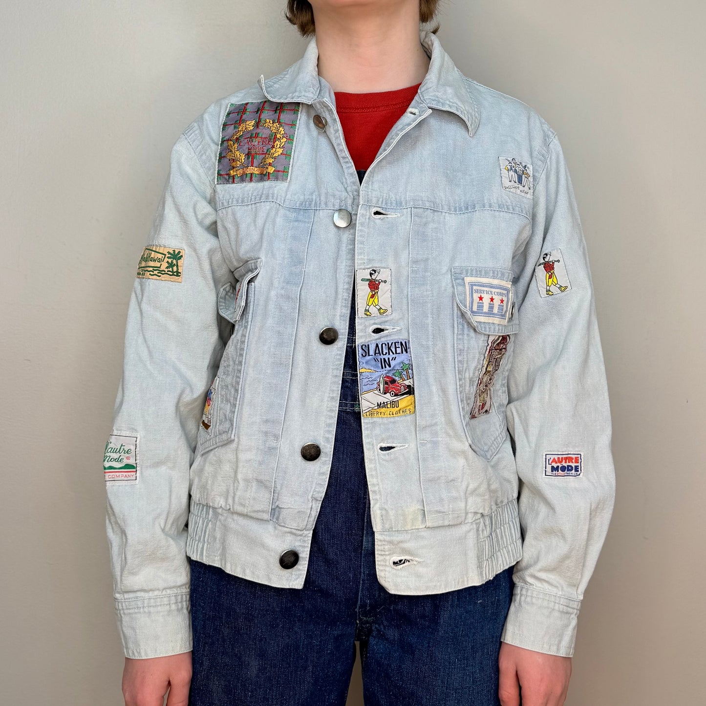 1980s Kids Denim Jacket with Patches, L’Autre Mode Size 9/10
