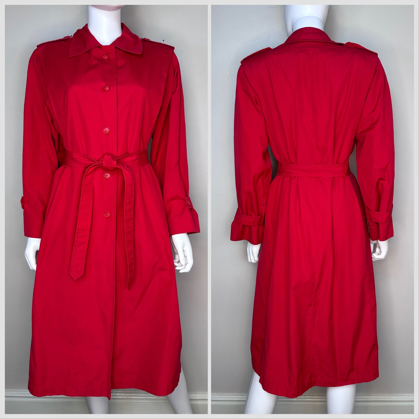 1980s Red Trench Coat, Evan-Picone Size Medium