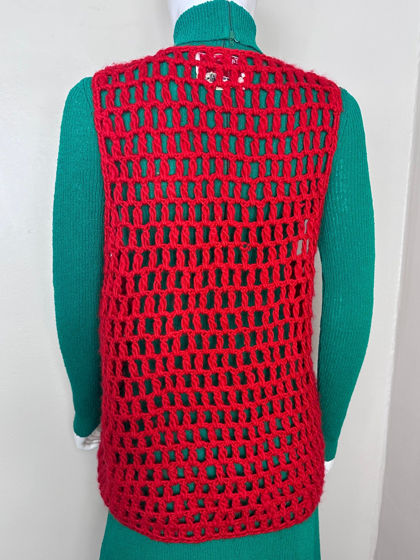 1960s/70s Red Knit Sweater Vest, Tally-Ho Creation Size Large