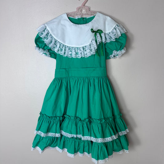 1980s Green Frilly Dress, Kid’s Avenue Size 10