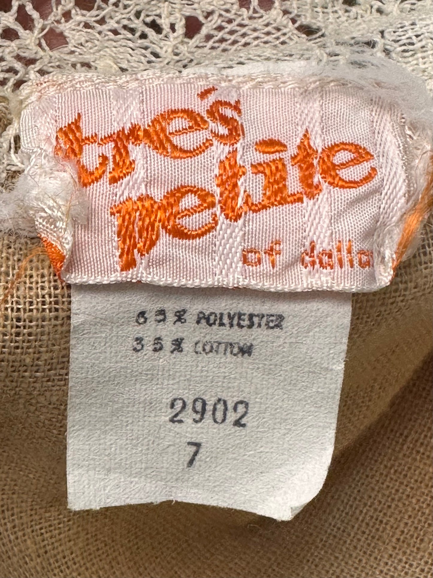 1970s Tan Floral Prairie Midi Dress, Tres Petite of Dallas Size Small, Cottagecore