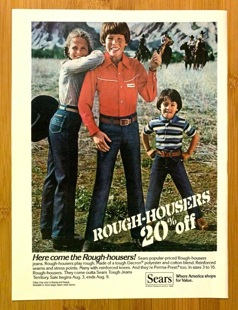 1970s Kids Blue Jeans, Rough Housers Sears Size 3T, Dark Denim
