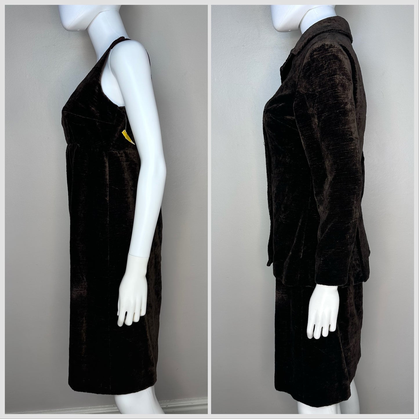 1960s Brown Tapestry Velvet Mod Dress Suit, Junior House Boutique Collection Size Small