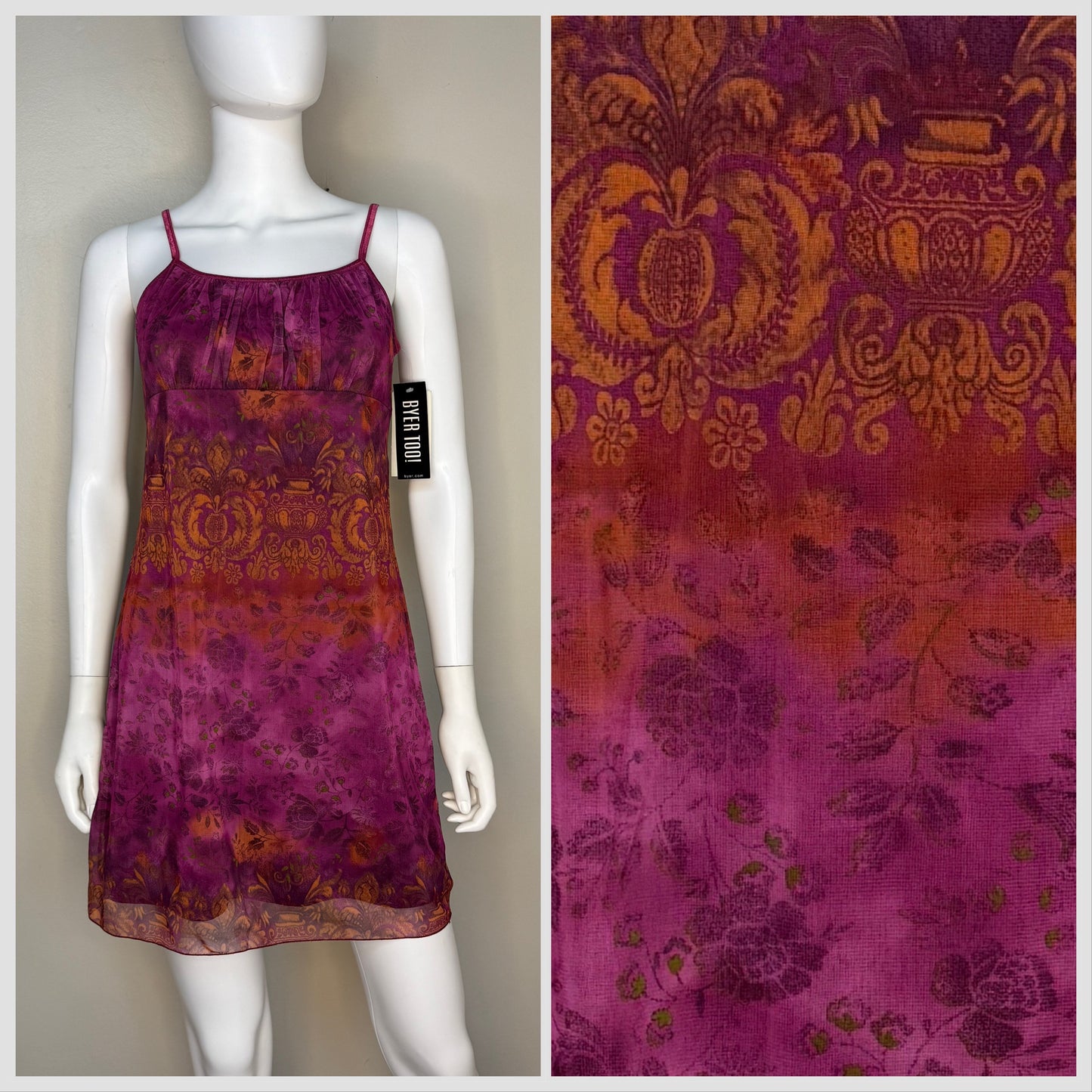 1990s/Y2K Burgundy Knit Mesh Sleeveless Mini Dress, Byer Too Size Small/Medium