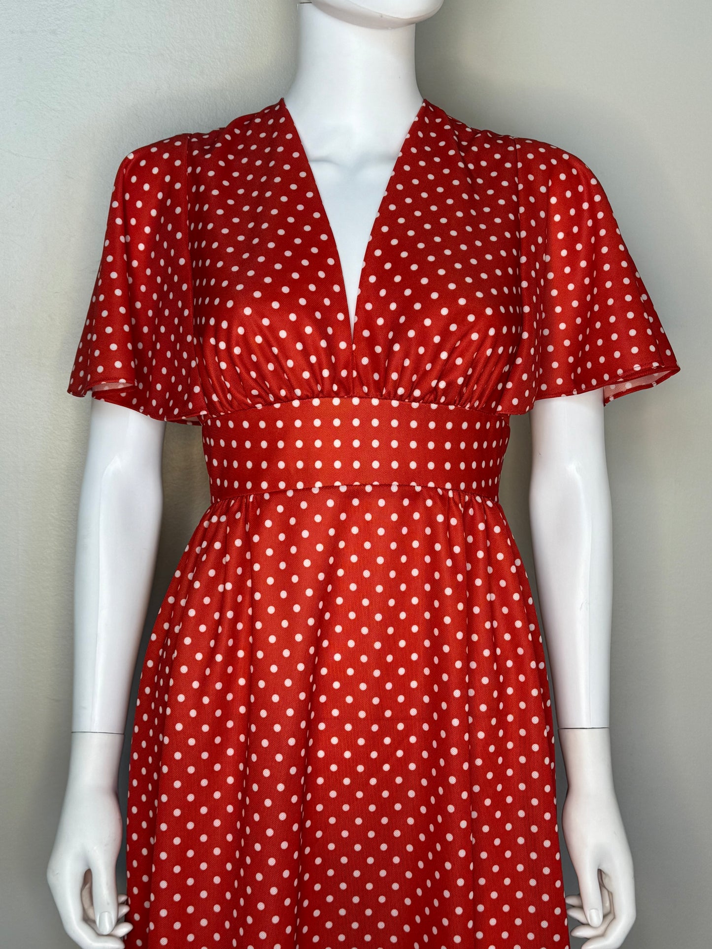 1970s Red and White Polka Dot Maxi Dress, Melissa Lane Size XS