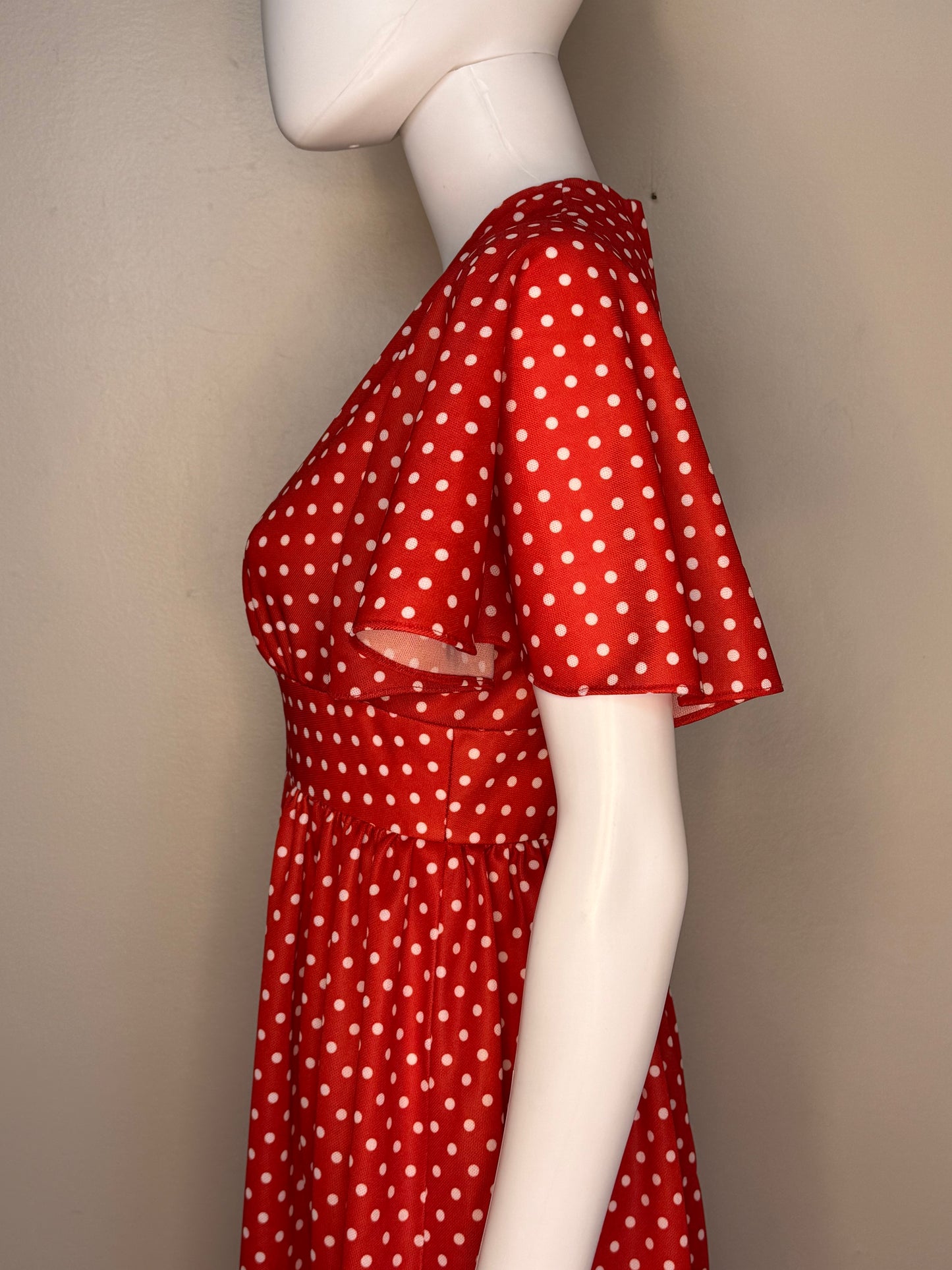 1970s Red and White Polka Dot Maxi Dress, Melissa Lane Size XS