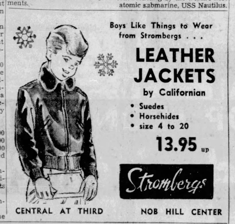 1950s Kids Leather Bomber Jacket, Californian Selected Horsehide, California Sportswear Co Size 8