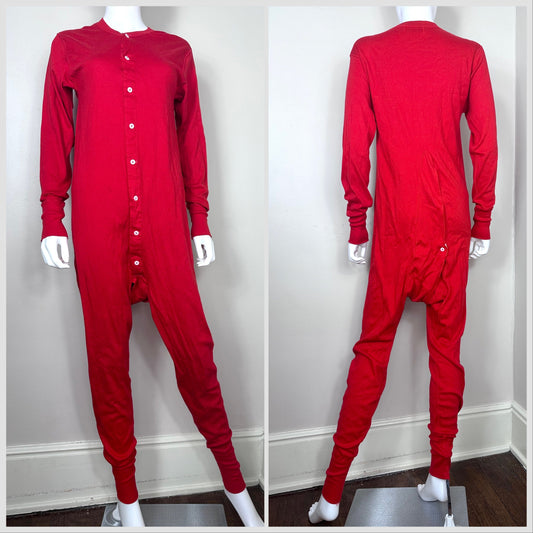 1980s/90s Red Union Suit, The Northwestern Knitting Company by Munsingwear Size S/M Tall