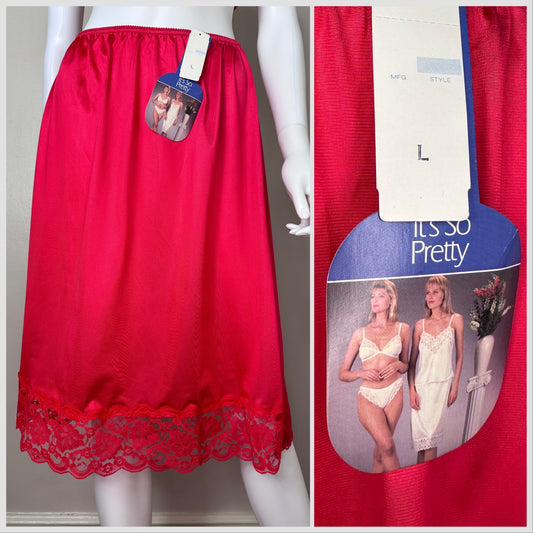 1980s Red Half Slip, Stellar Foundations Size Large, Deadstock with Tags, It's So Pretty