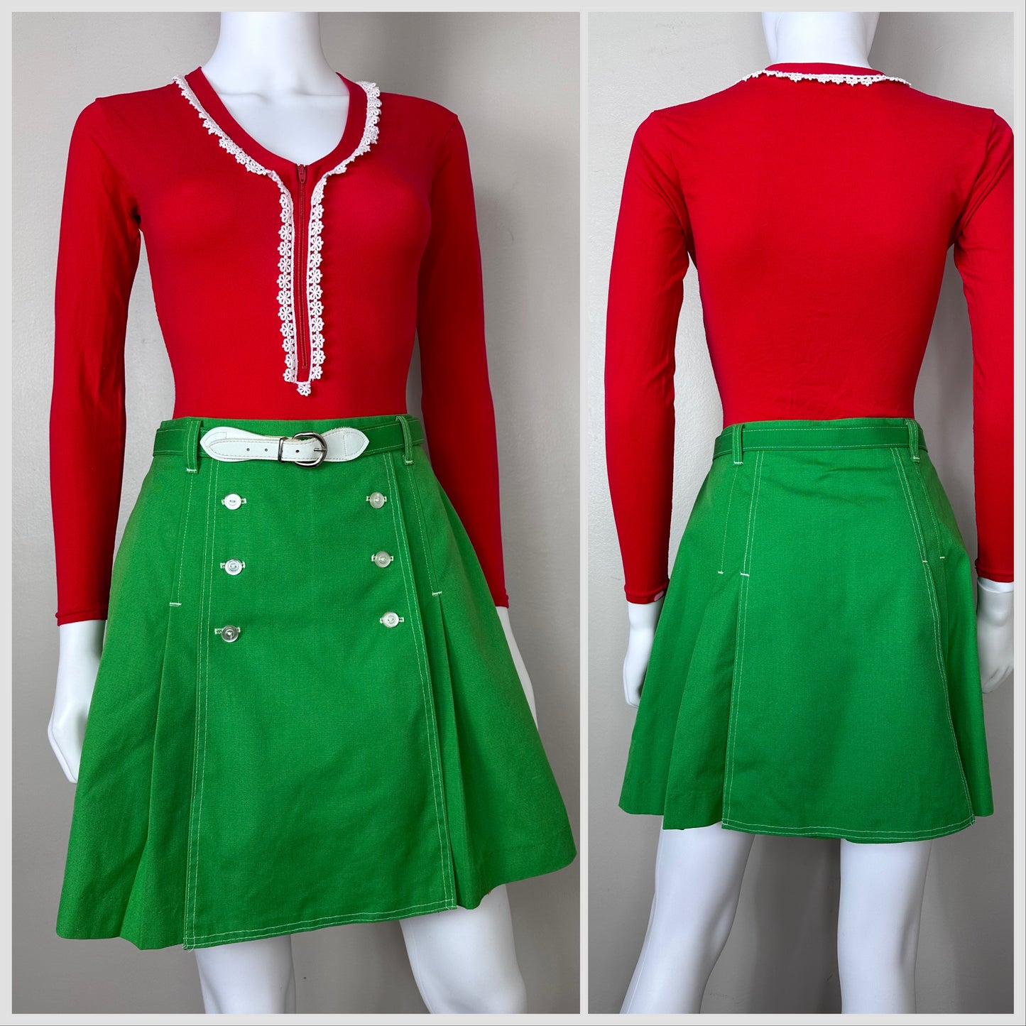 1970s Kelly Green Skort, Gator of Florida Size Medium, Mini Skirt, Shorts