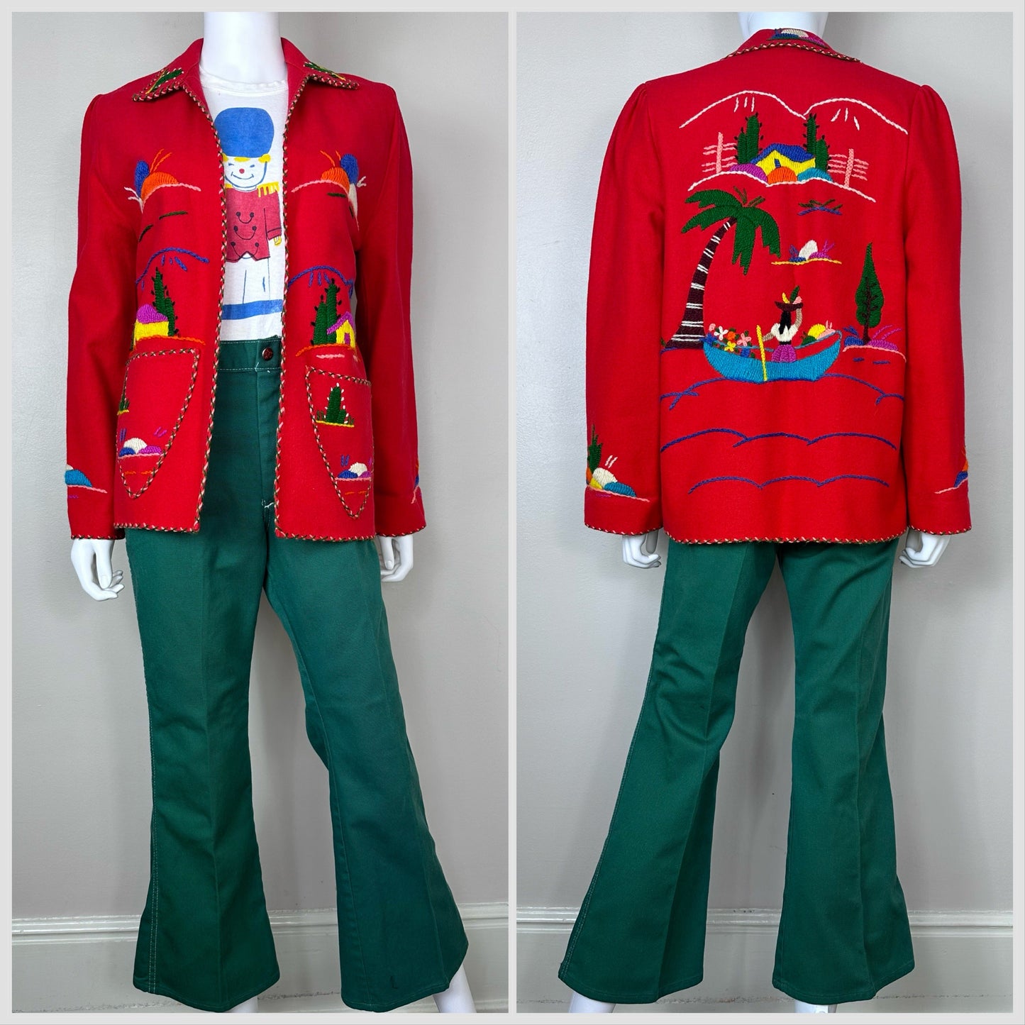 1940s/50s Red Embroidered Mexican Tourist Jacket, Size Small