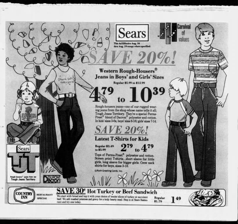 1970s Kids Blue Jeans, Rough Housers Sears Size 3T, Dark Denim