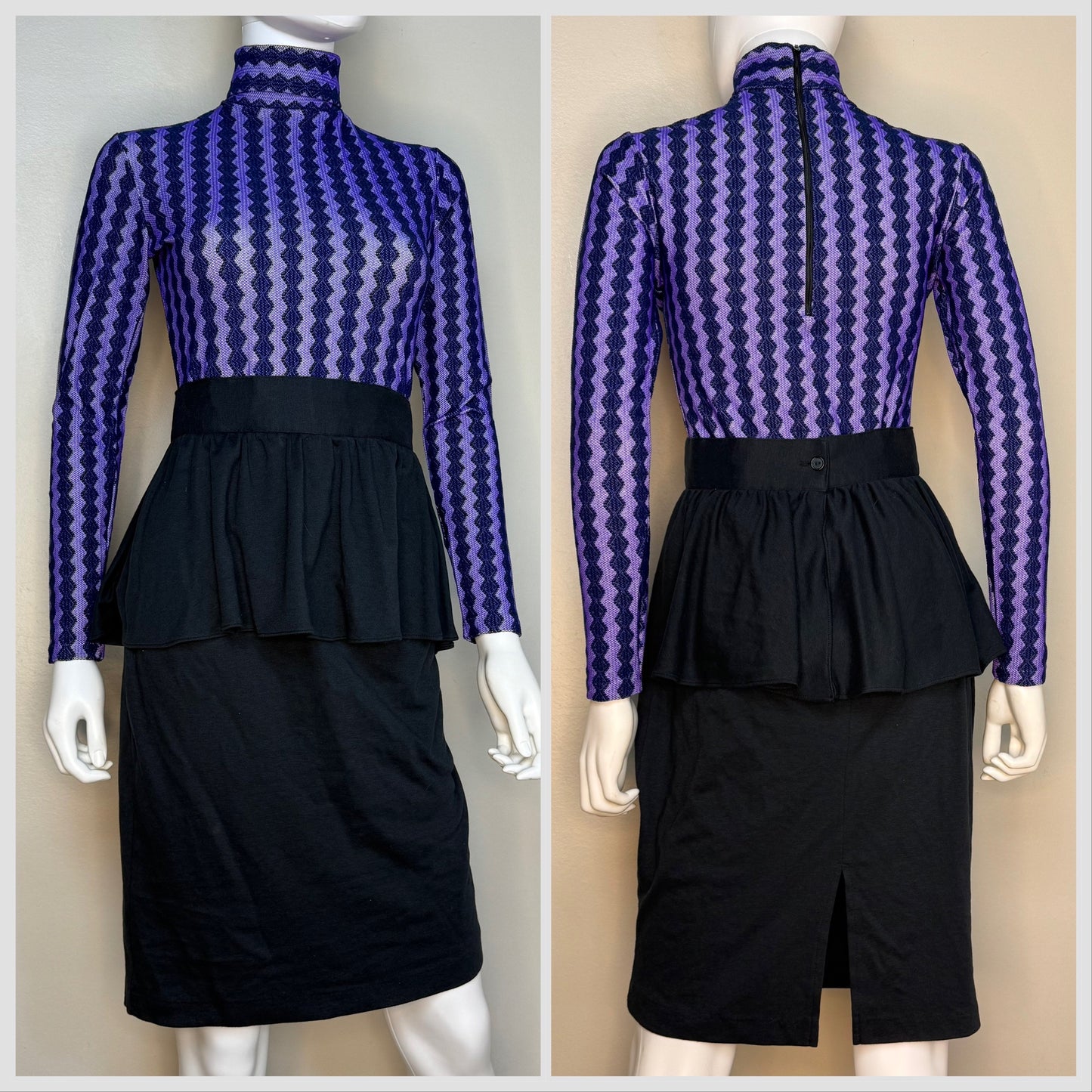 1980s Black Knit Peplum Skirt, Size XS