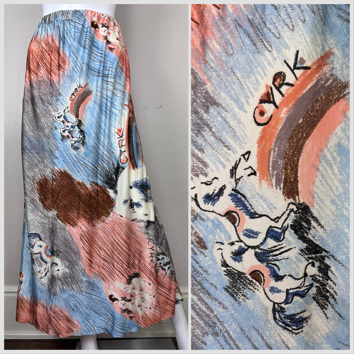 1970s Maxi Skirt, Cyrk Horses Novelty Print, Size XL-XXL