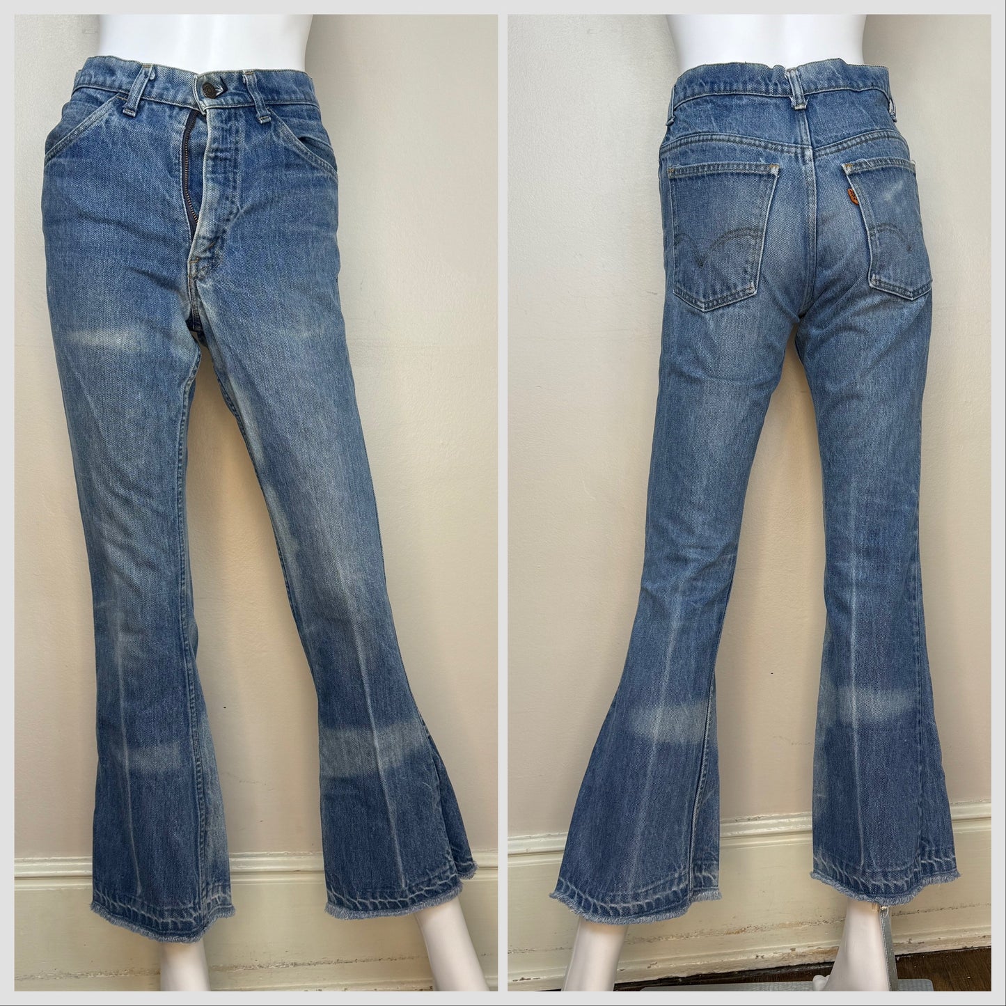 1970s Levi’s 646 Flare Leg Blue Jeans, 27.5"x29", Orange Tab Denim, Distressed
