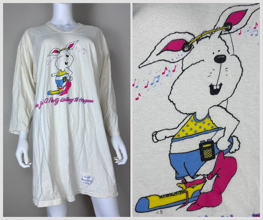 1980s T-Shirt Nightgown, I’m Just a Party Waiting to Happen Bunny, Whirled Famous Designs One Size (Small-Large)