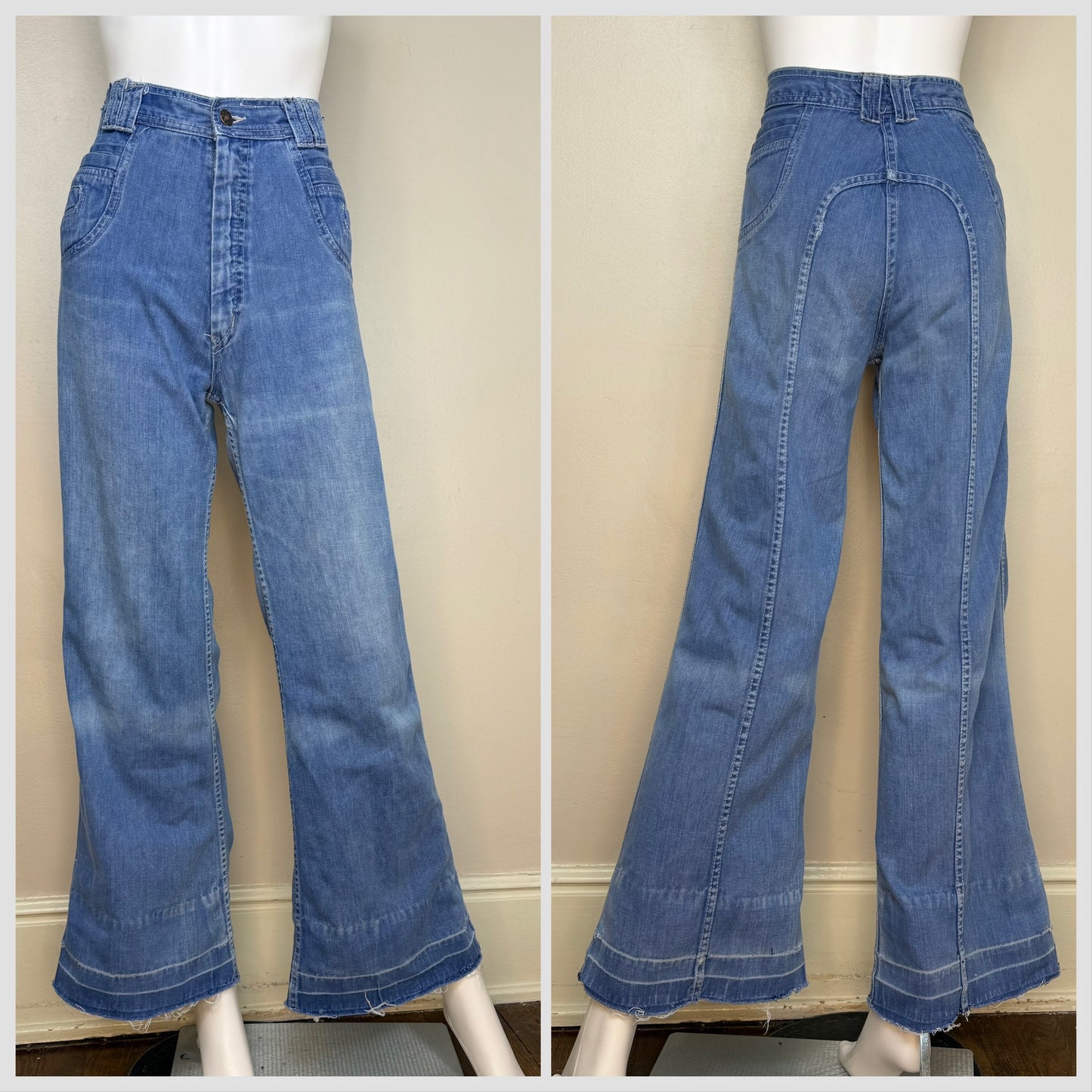 1970s Bell Bottom Blue Jeans, Best Made Togs, 28.5"x31.5"