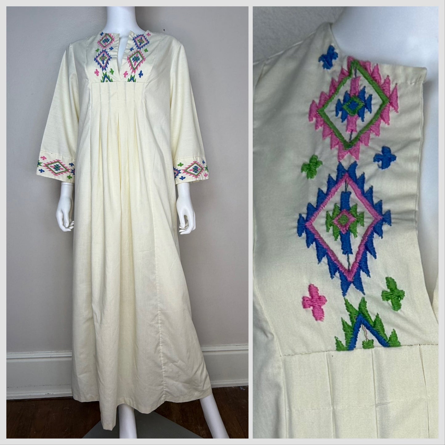 1970s Embroidered Caftan Dress, Boho Loungewear, The Great Entertainers Sears Size Medium