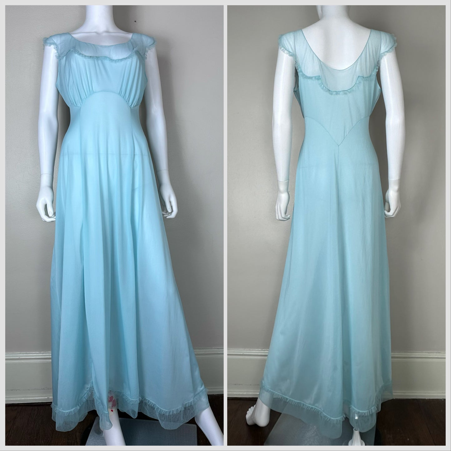 1940s Vanity Fair Nightgown, Size Medium/Large, Pastel Blue Nylon