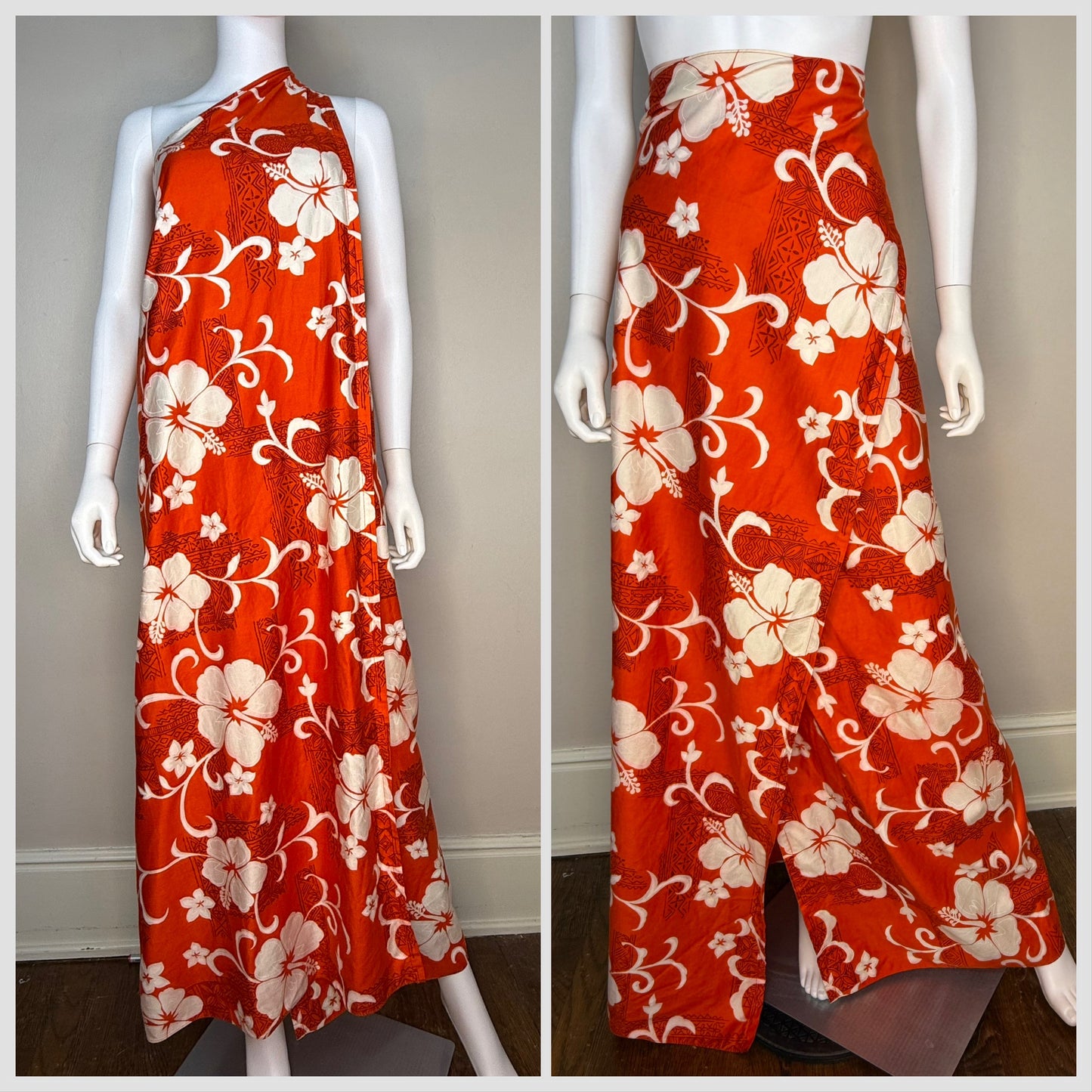 1980s Hawaiian Halter Wrap Maxi Dress, Maxi Skirt, Hilo Hattie