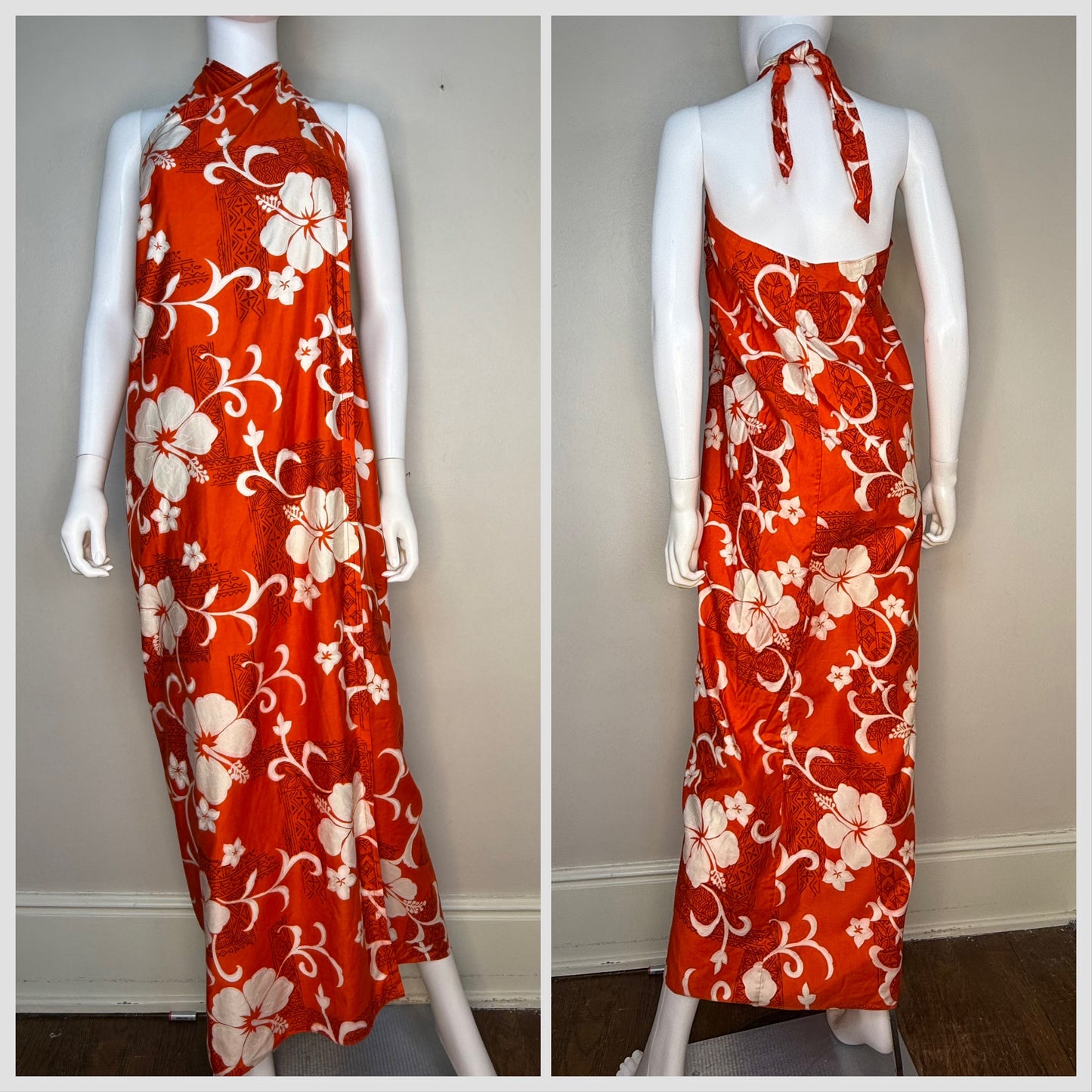 1980s Hawaiian Halter Wrap Maxi Dress, Maxi Skirt, Hilo Hattie