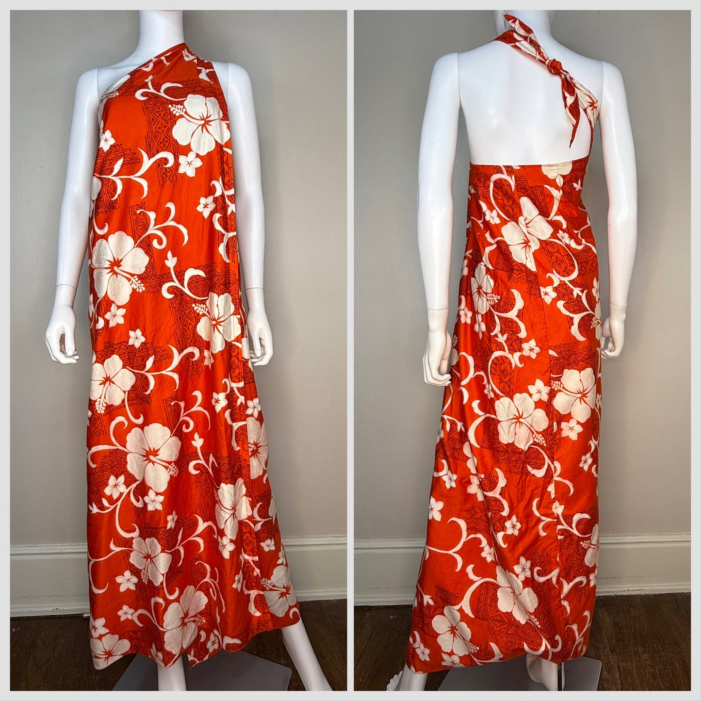 1980s Hawaiian Halter Wrap Maxi Dress, Maxi Skirt, Hilo Hattie
