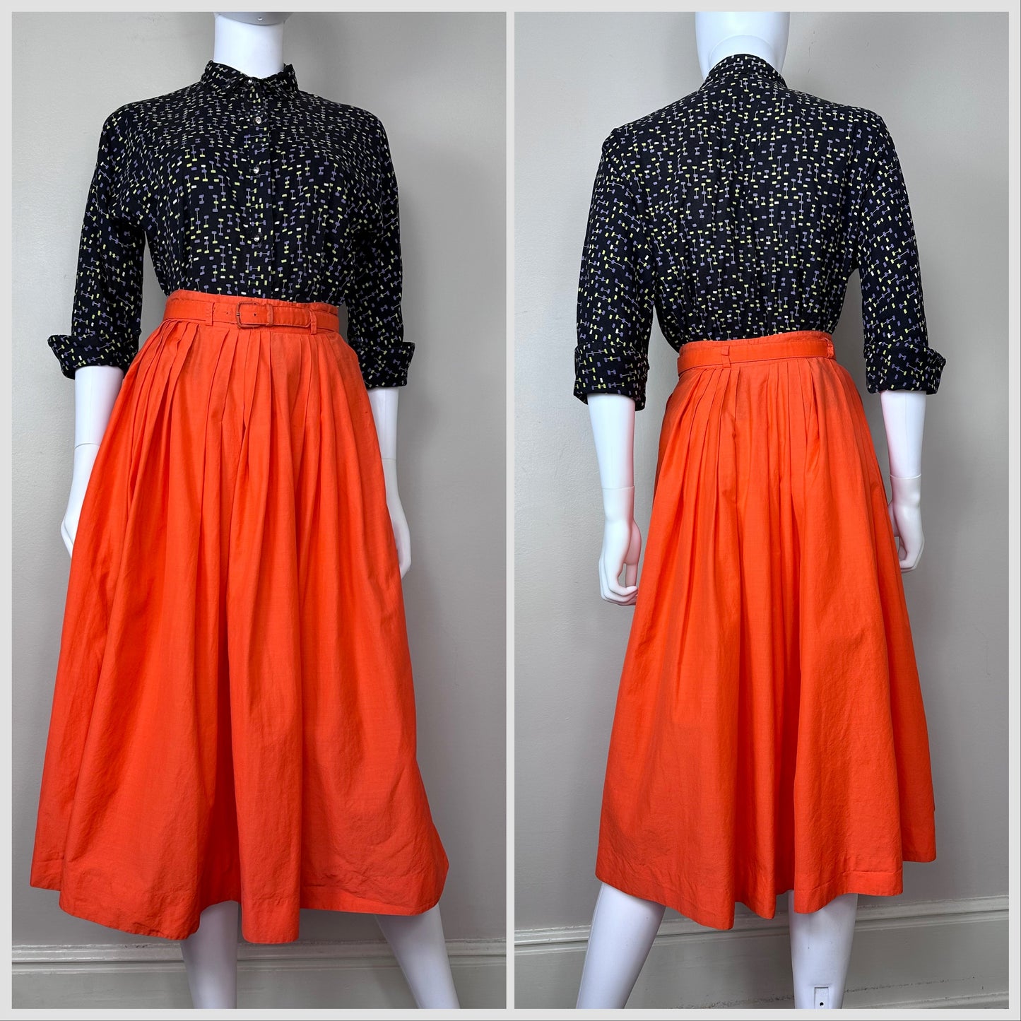 1950s Black Atomic Print Blouse, Size Medium