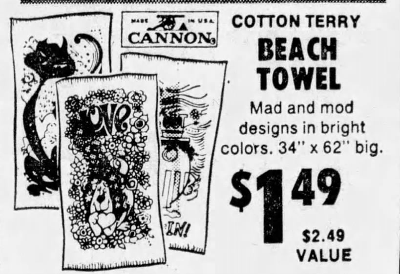 1960s/70s Kitsch Novelty Surfer Beach Towel, Pool, Hang In There, Cannon, Roth Greeting Cards