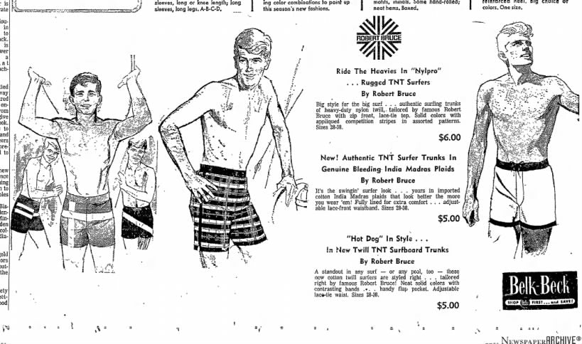 1960s Men’s Swim Trunks, Robert Bruce Tailored ‘n’ Tapered Seafarer Size XS-Small