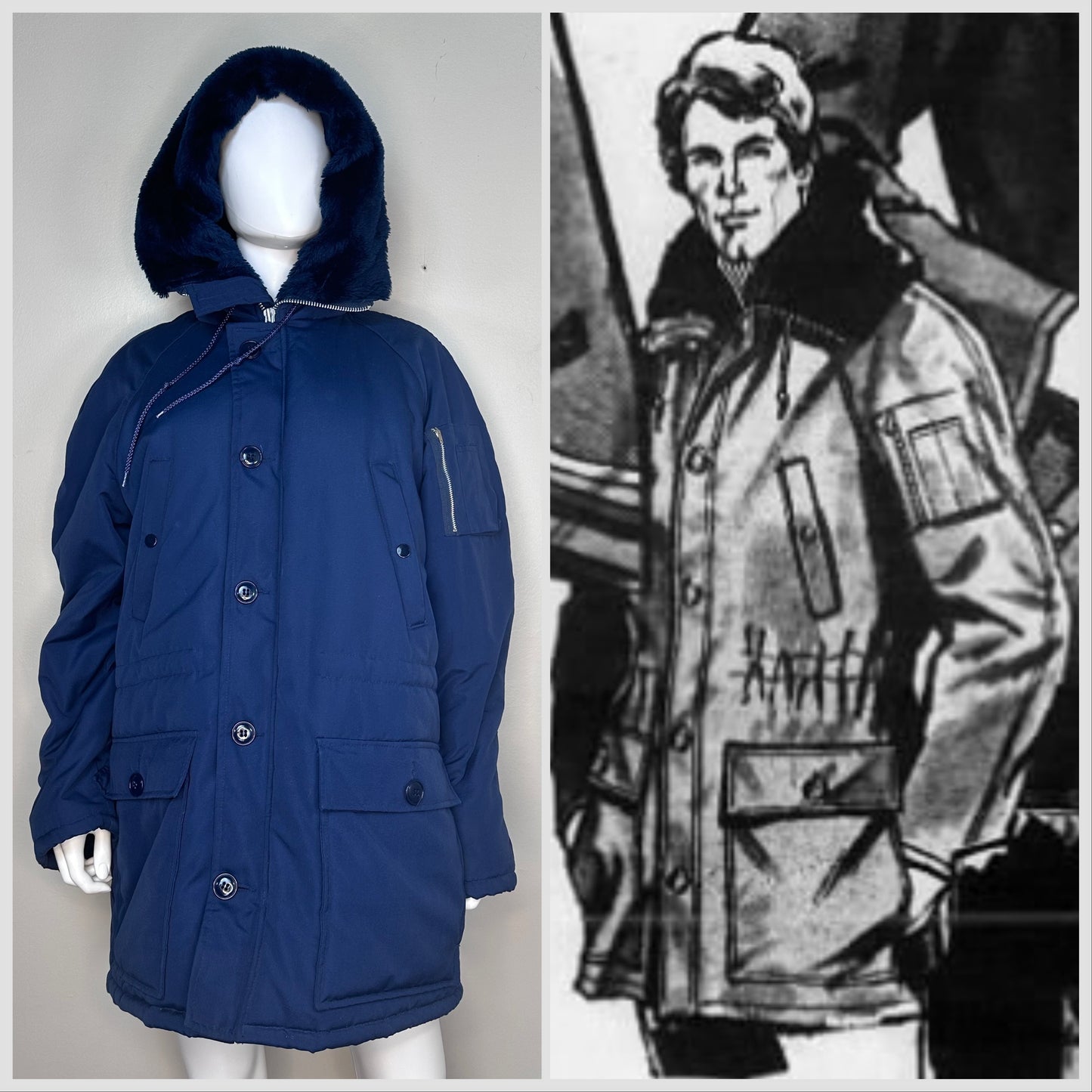 1970s/80s Navy Blue Parka Coat, Sears Work n Leisure Size M/L