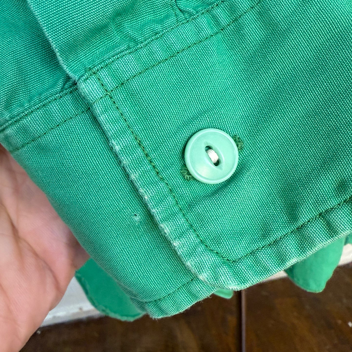 1940s Men’s Green Long Sleeve Shirt, Al Chymia Temple Memphis Chain Stitch Embroidery, Fremont Shirt Co Size M/L