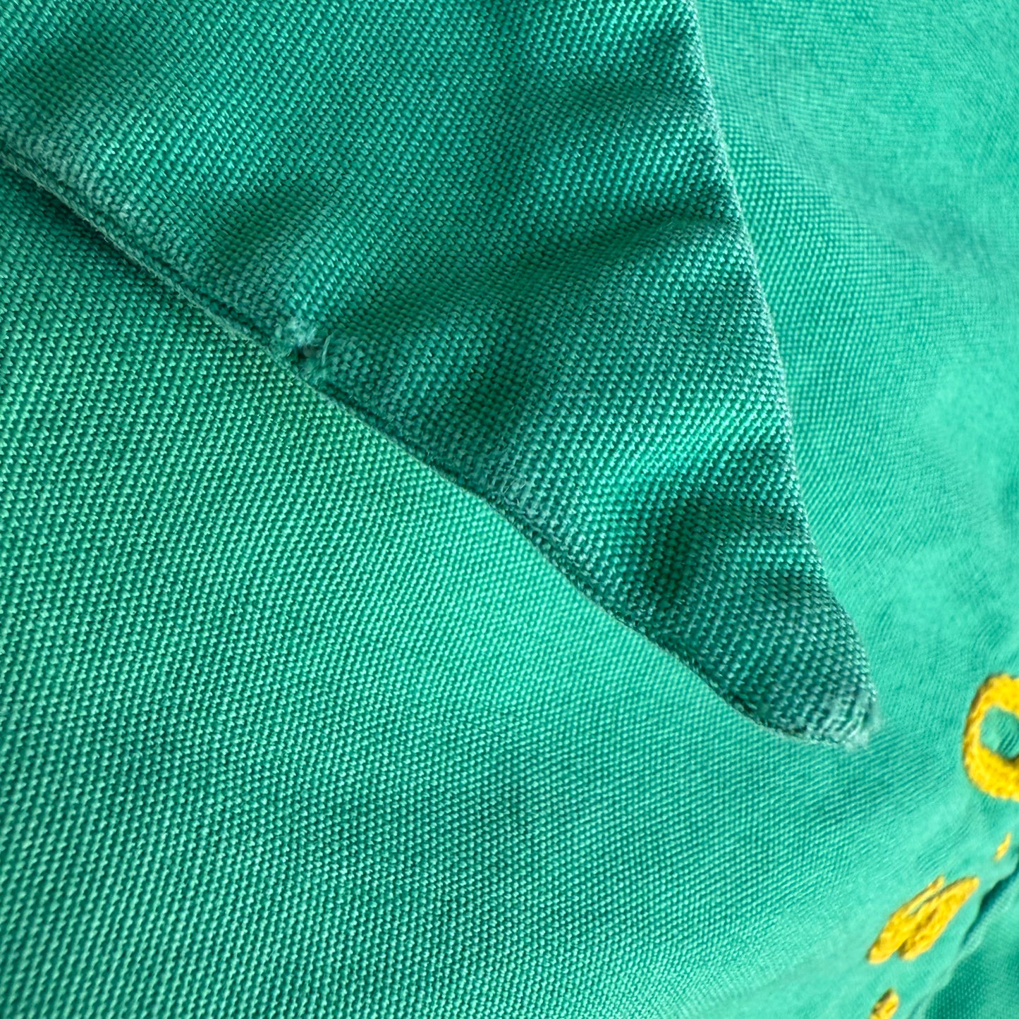 1940s Men’s Green Long Sleeve Shirt, Al Chymia Temple Memphis Chain Stitch Embroidery, Fremont Shirt Co Size M/L