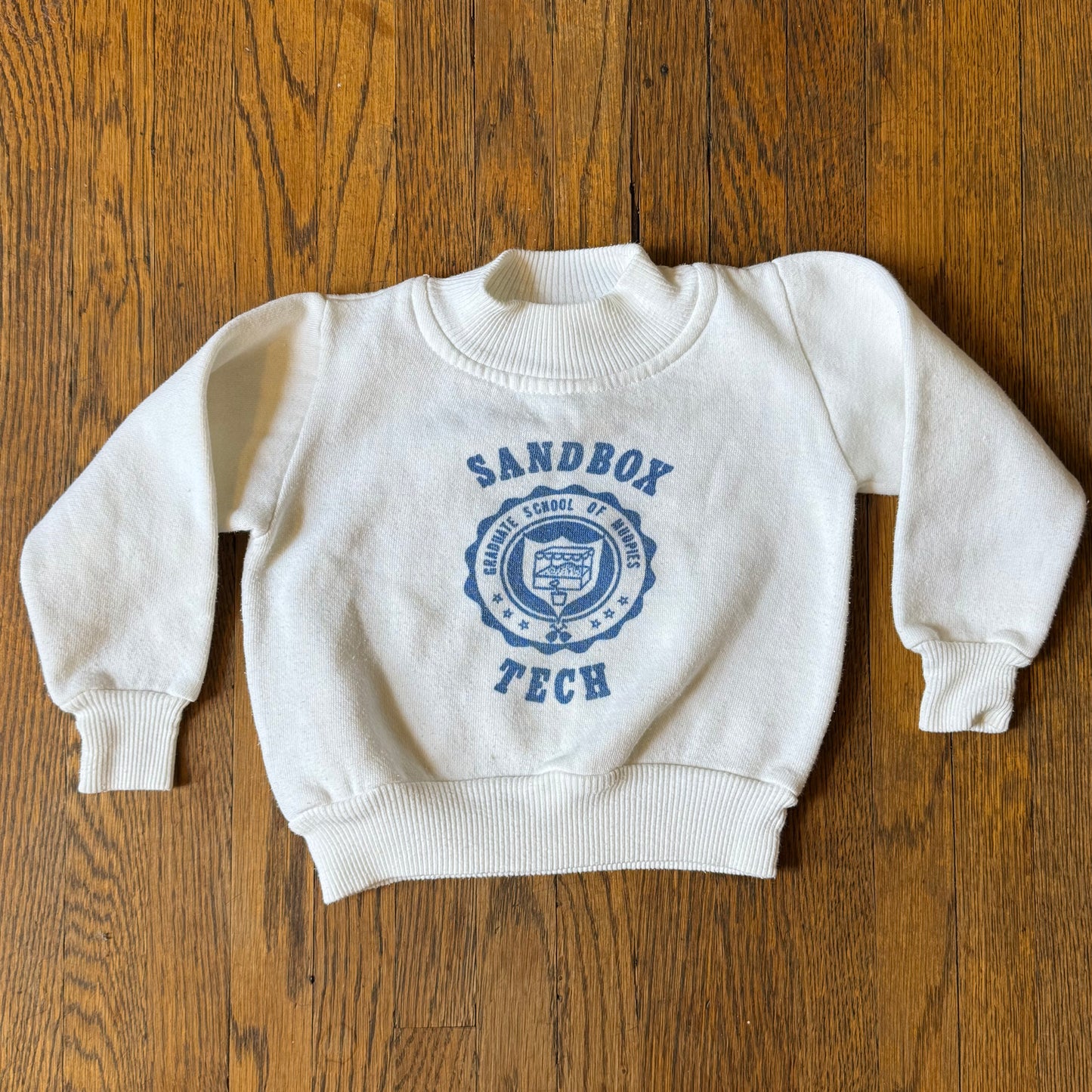 1960s/70s Child’s Sweatshirt, Sandbox Tech Graduate School of Mudpies, Fleecyknit by Thomas
