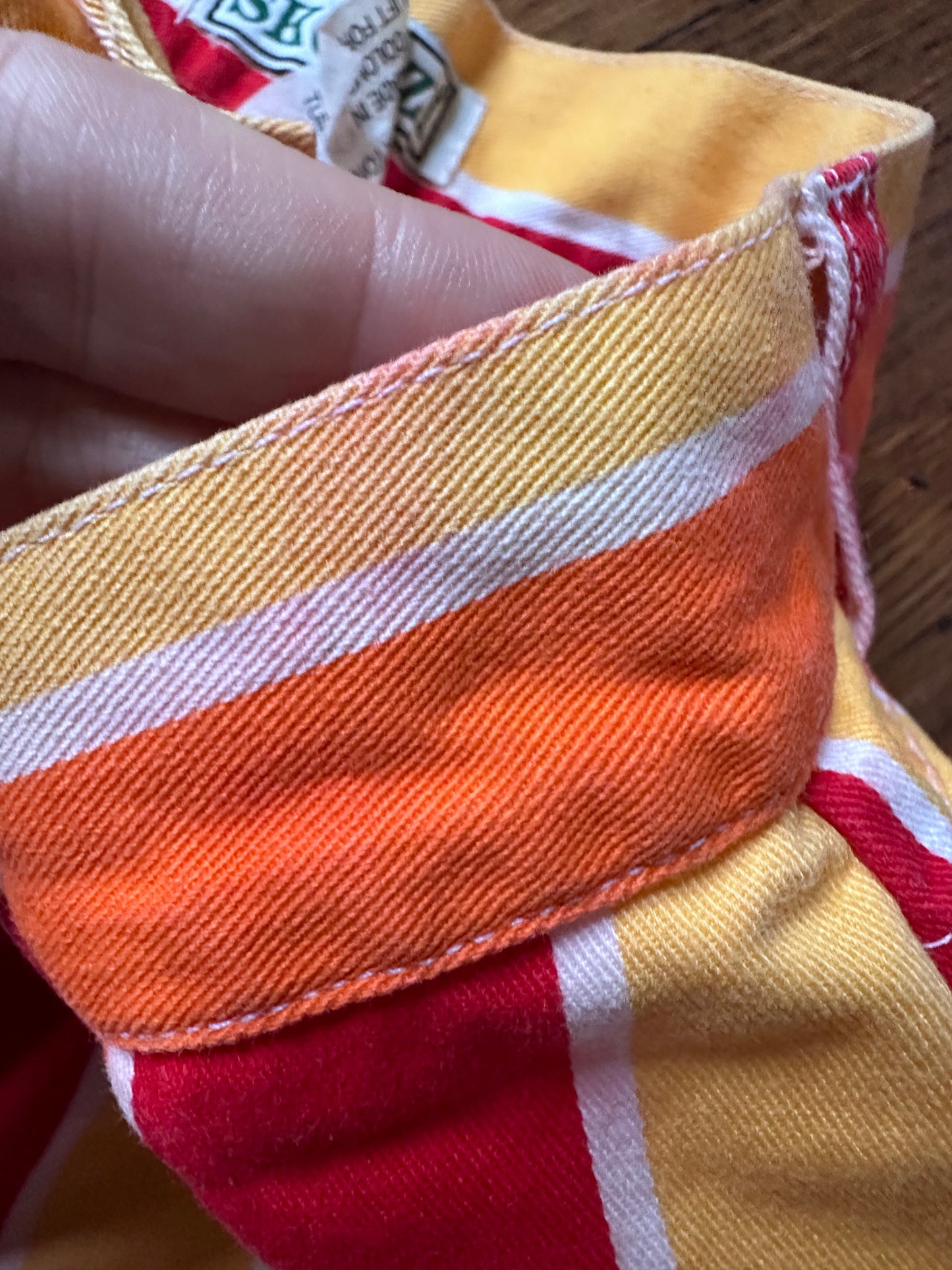 1990s Stripe Denim Shorts, Skoozi Size XS/S, Red Orange Yellow