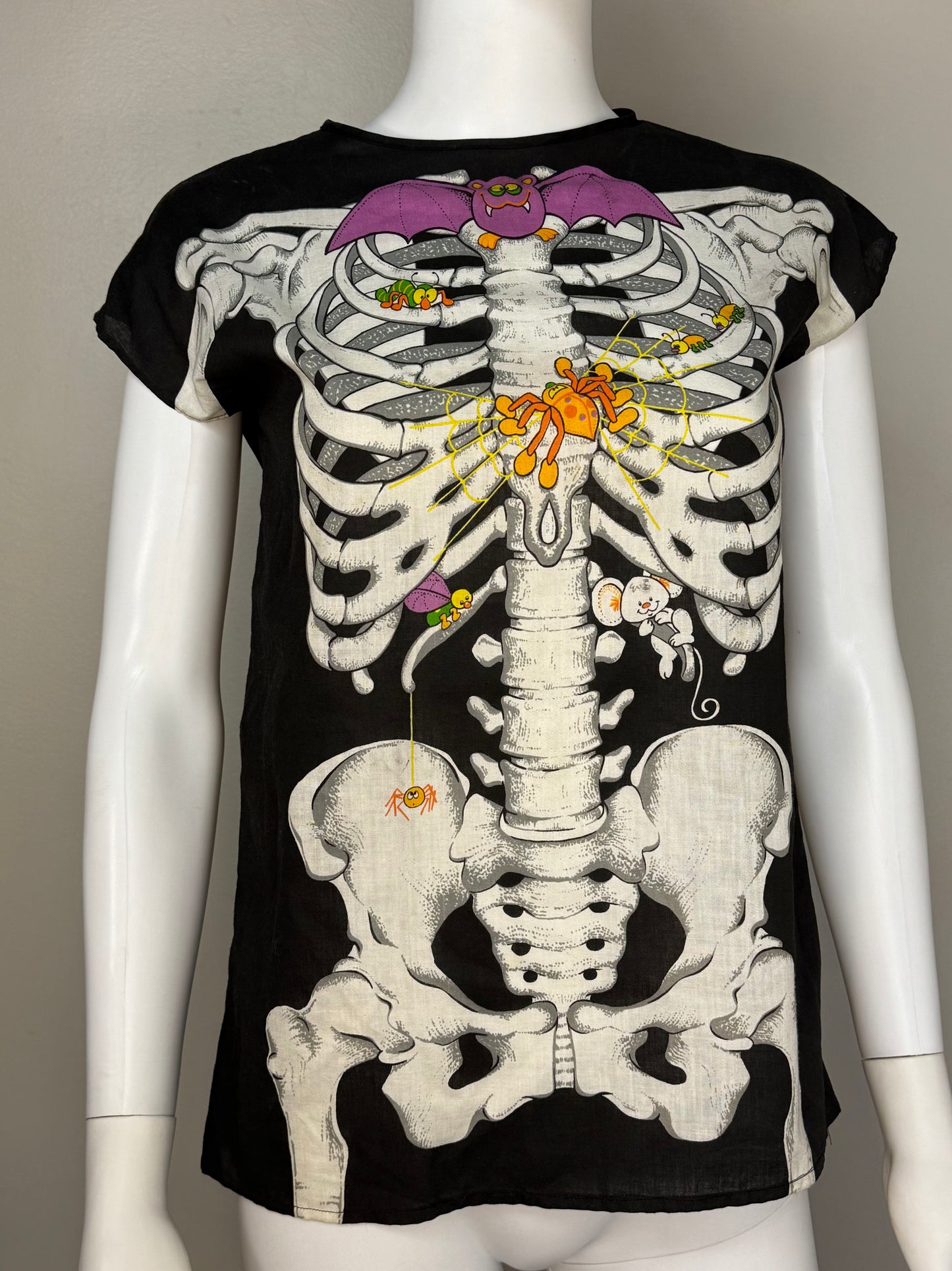 1980s Halloween Skeleton Costume Children's Dress or Adult Top, Handmade from Cut and Sew Fabric