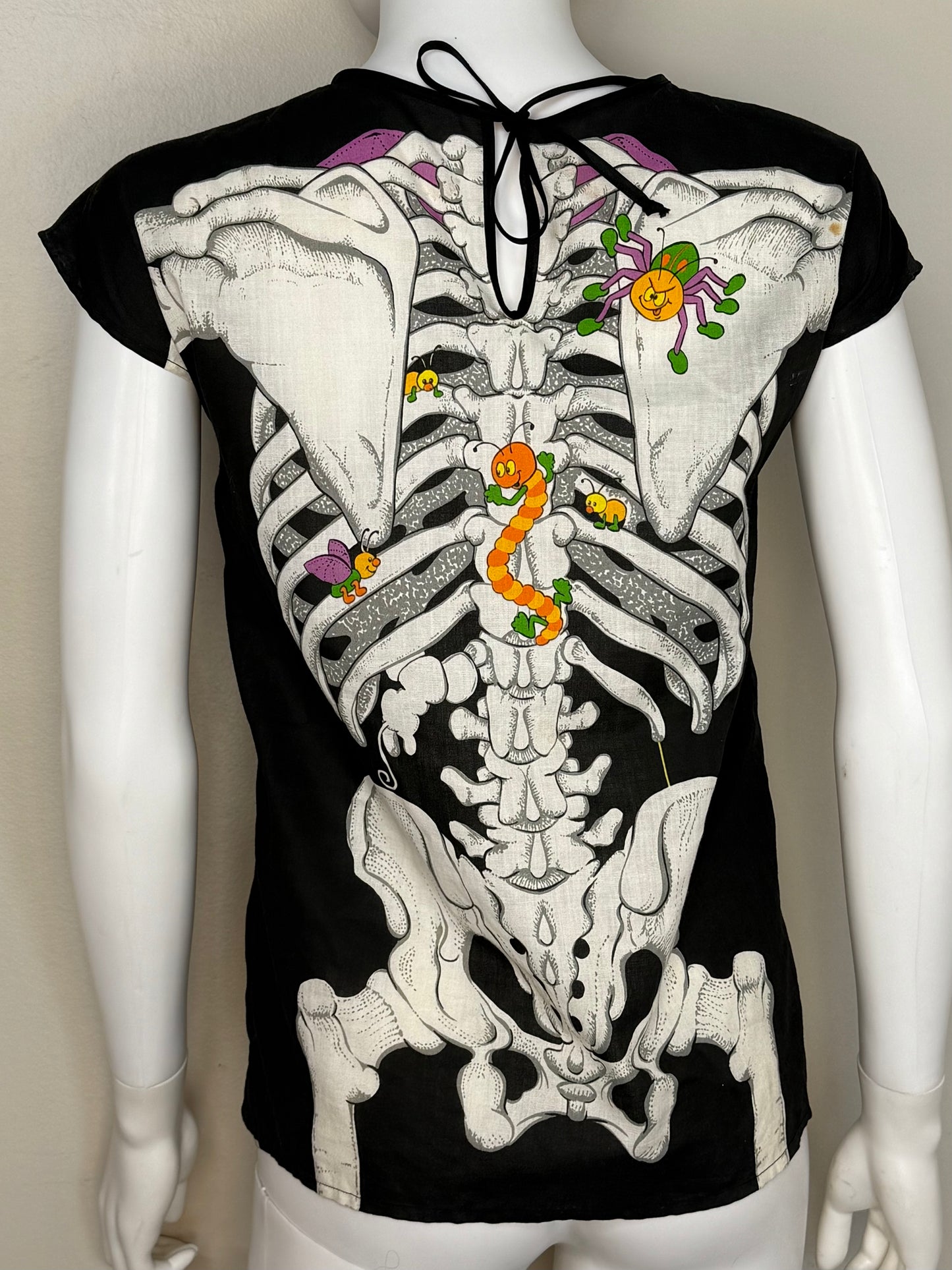 1980s Halloween Skeleton Costume Children's Dress or Adult Top, Handmade from Cut and Sew Fabric