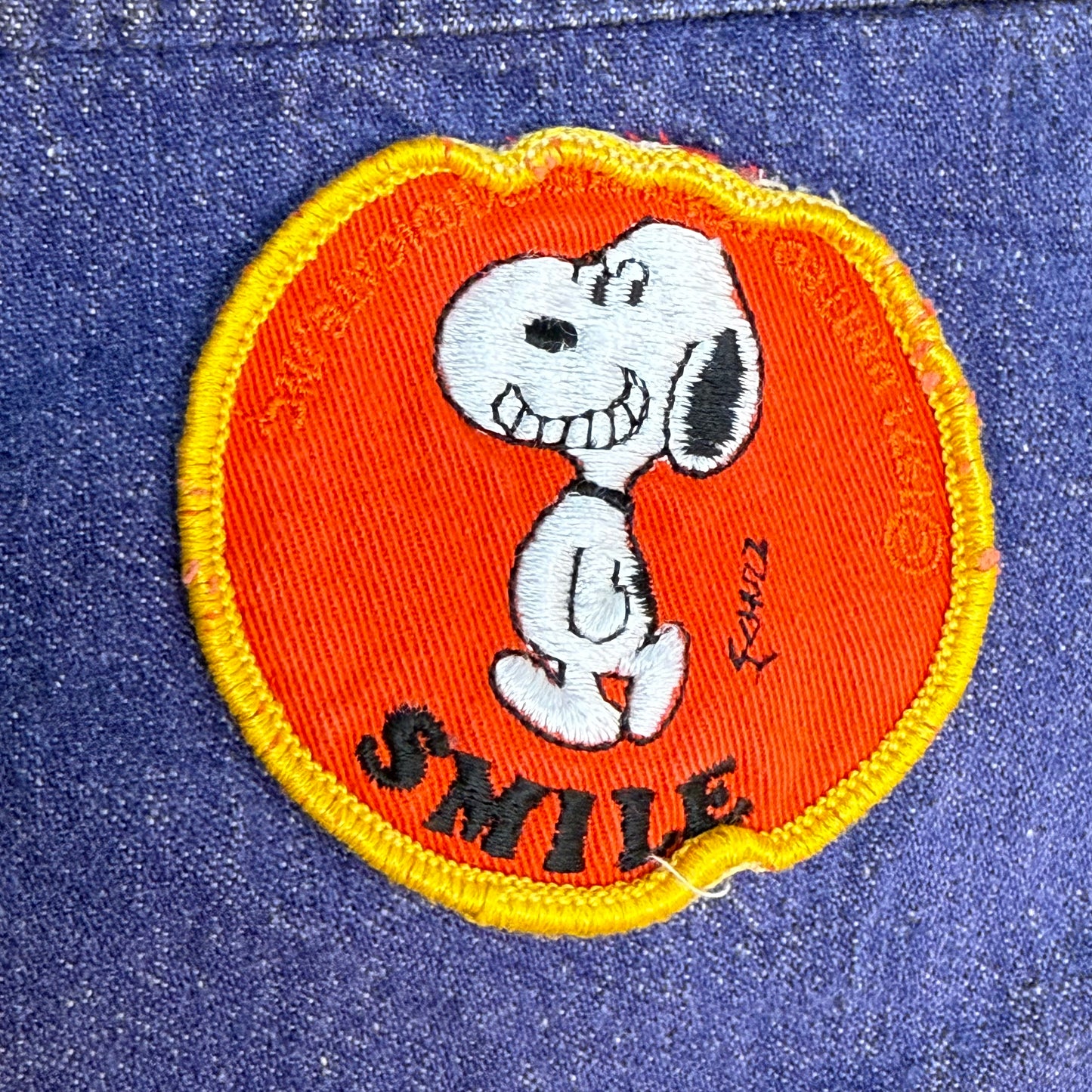 1970s Kids Denim Shirt with Vintage Patches, Size 5, Snoopy, Fenwick, Flowers