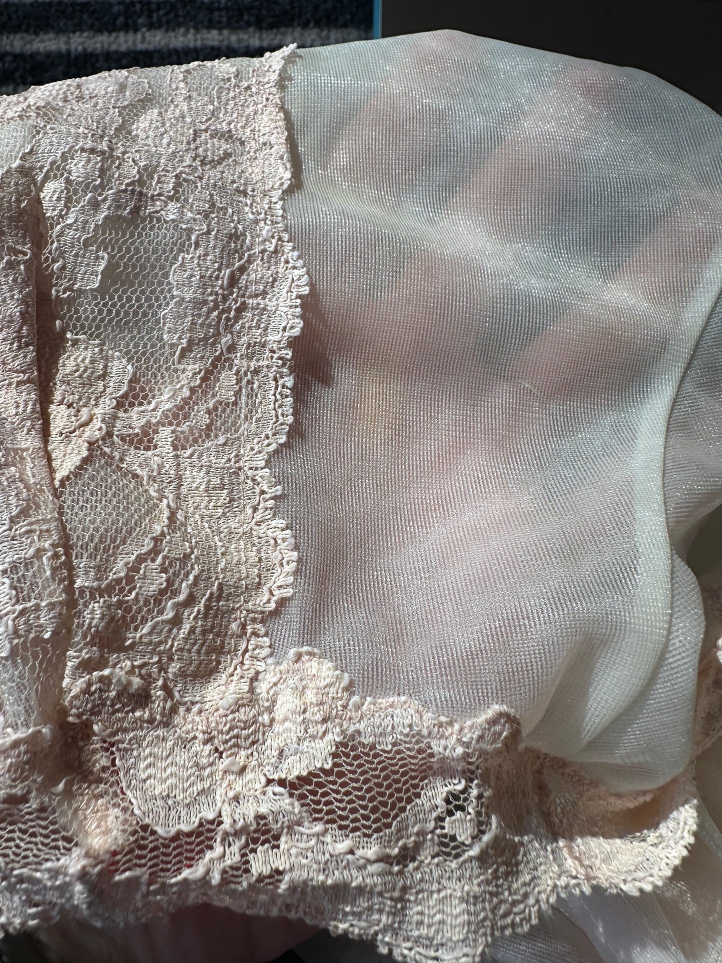 1960s Plus Size Peignoir Set, Mary Barron Size 1X, Cream with Peach Lace