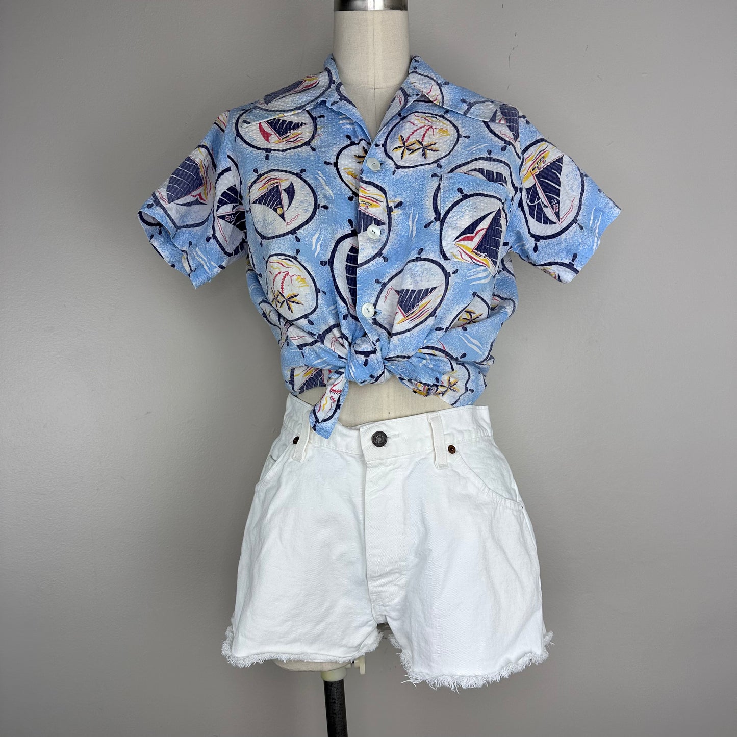 1990s White Denim Cut Off Shorts, Levi’s 950 Orange Tab, 30" waist