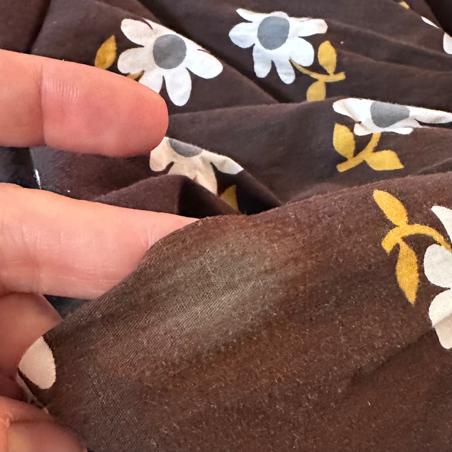 1960s Daisy Print Brown Shirt Dress, Land n Sea Size Medium, Full Skirt