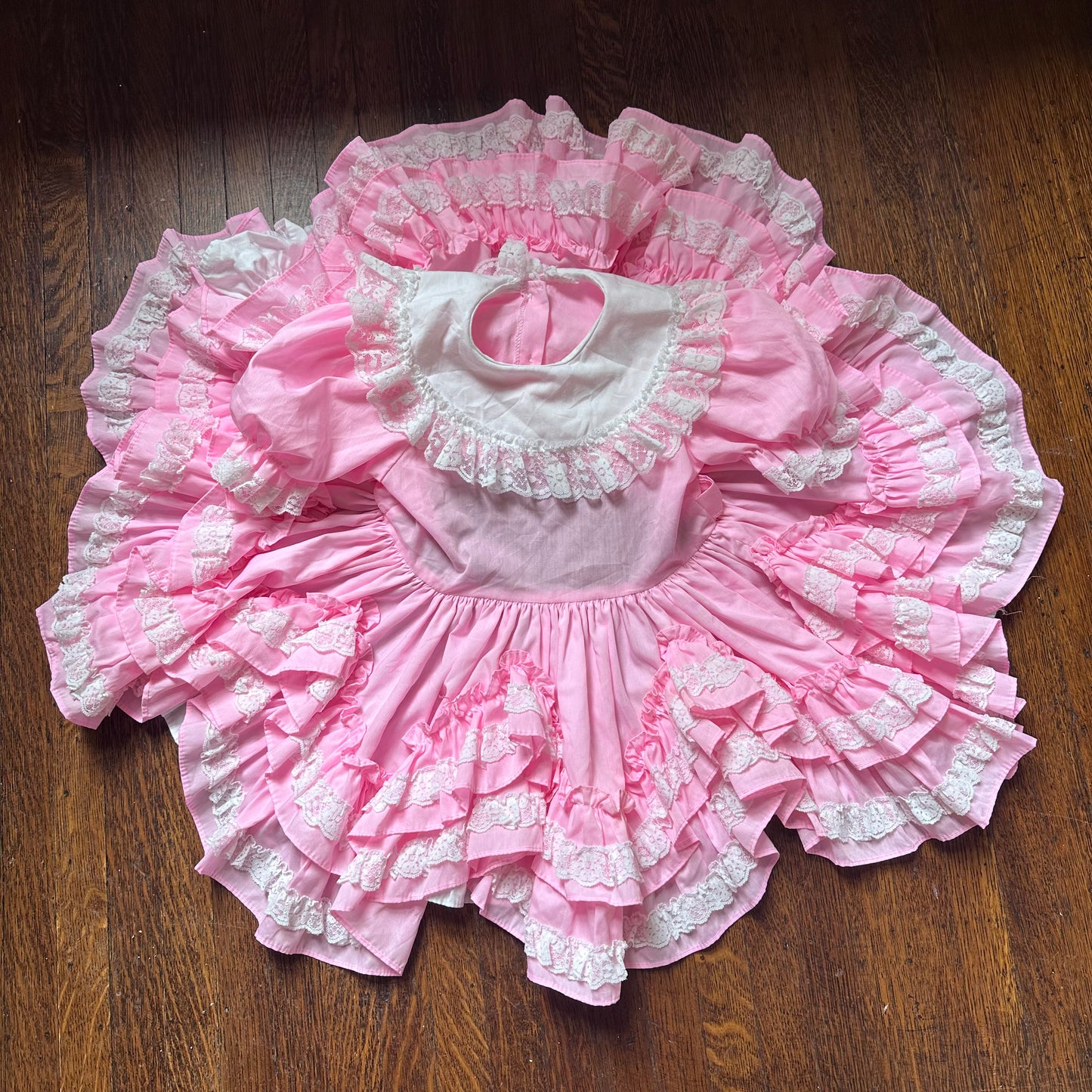 1980s Pink Party Dress, Full Skirt with Ruffles, Kids Size 6