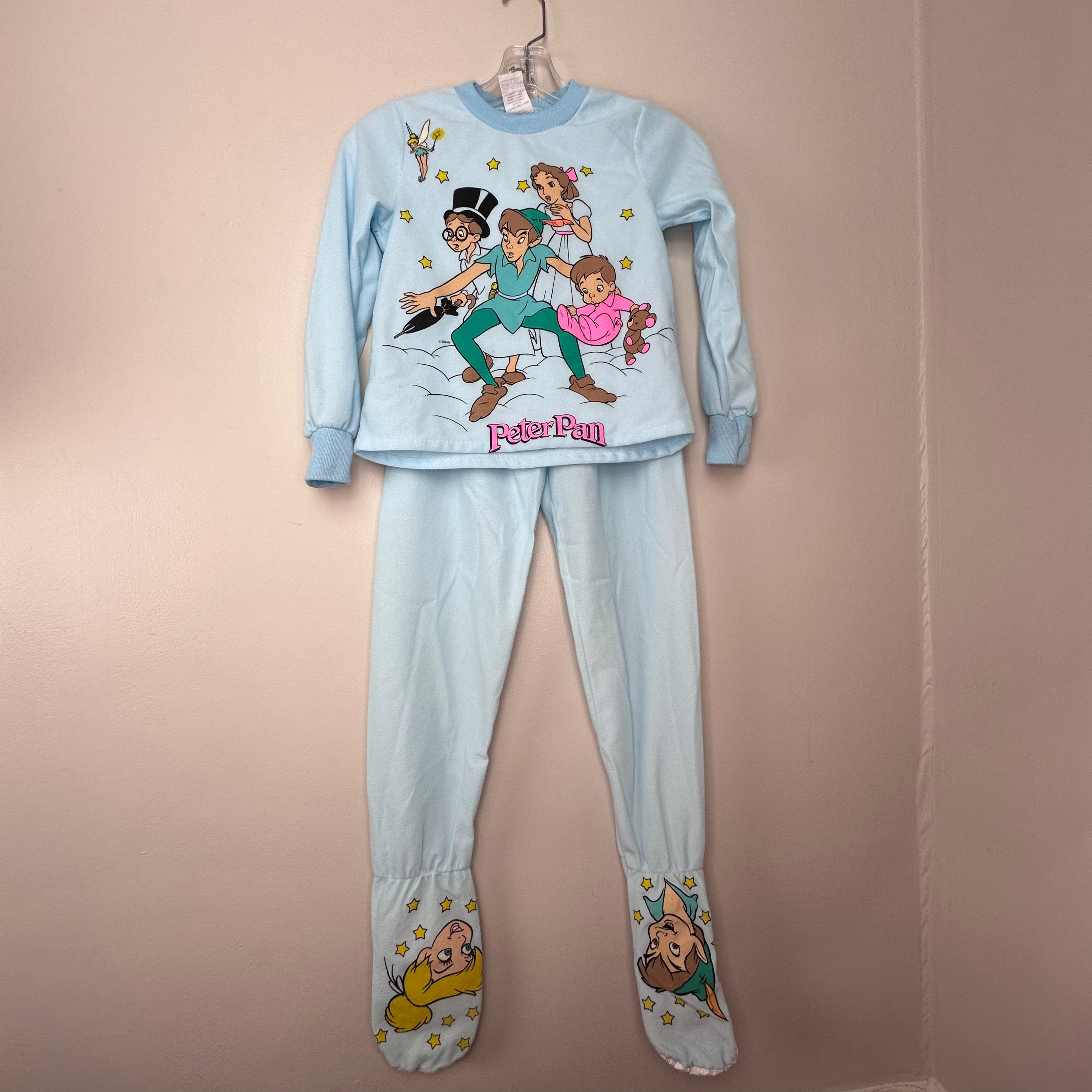1980s Peter Pan Pajama Set Kids Size 8 2 Piece Footie PJ Walt Disne