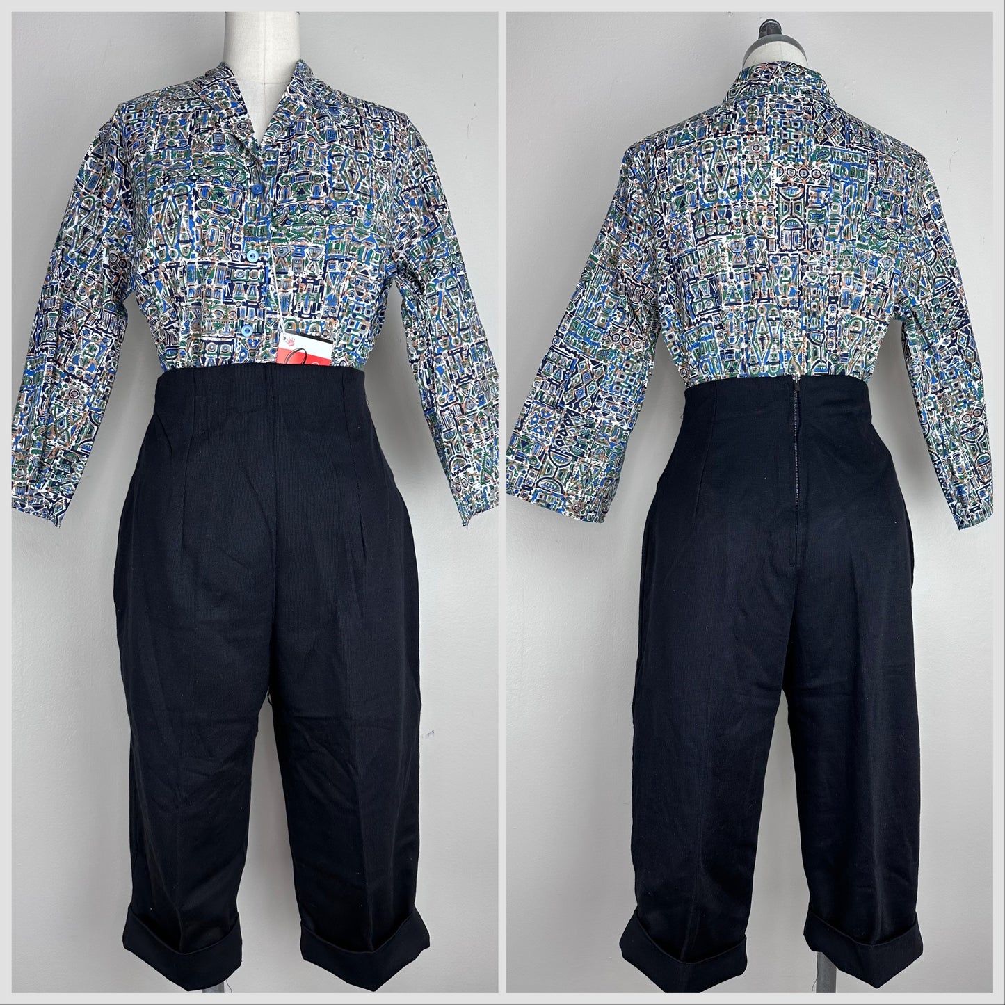 1950s/60s Batik Print Blouse, Deadstock with Tags, Queen Casuals Size Medium