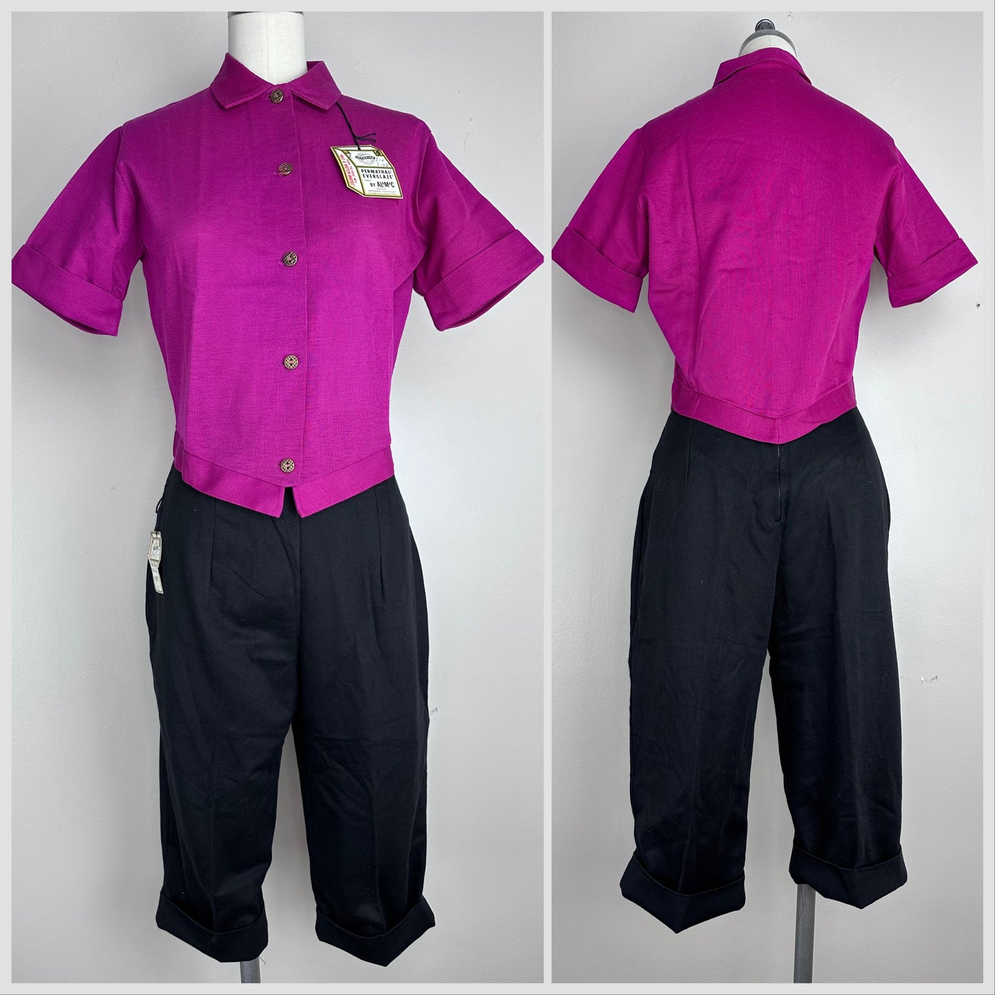 1950s Magenta Blouse, Deadstock with Tags, Fashion Tees Trends of Miami Size Small