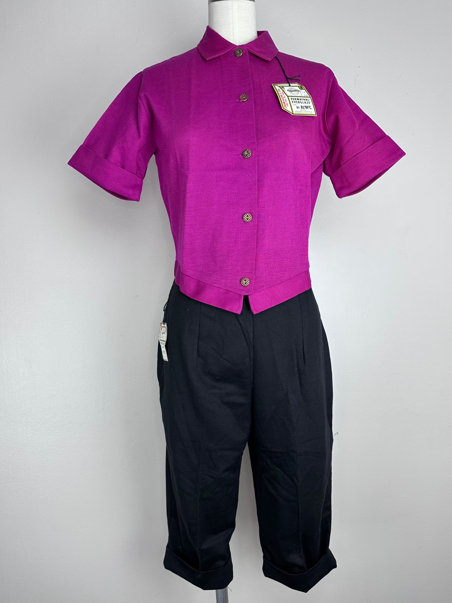 1950s Black Pedal Pusher Pants, Deadstock with Tag, Fashion Tees Trends of Miami Size Small