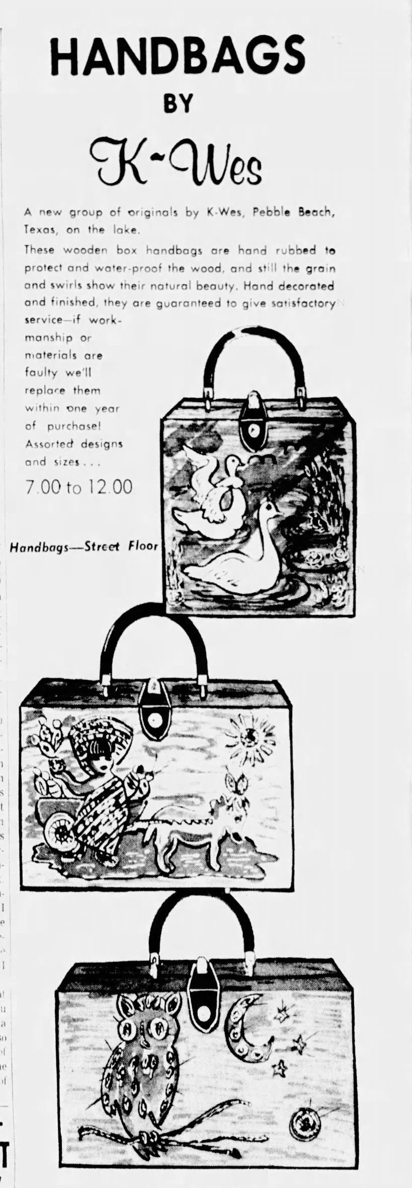 1960s K-Wes Wooden Box Bag Purse, Hand Painted Owl with Jewels